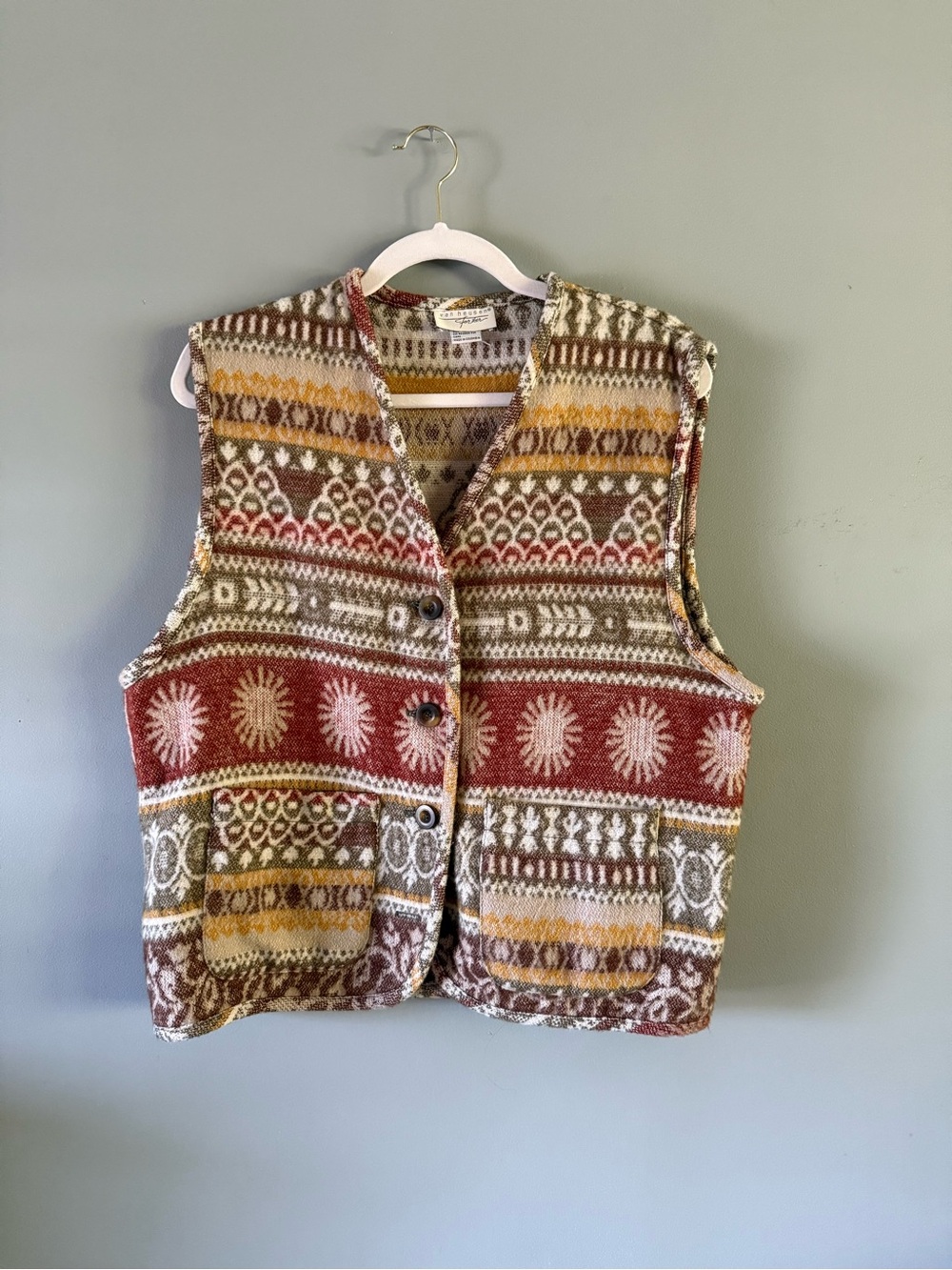 Vintage Van Heusen “for her” Patterned Knit Button Vest Medium